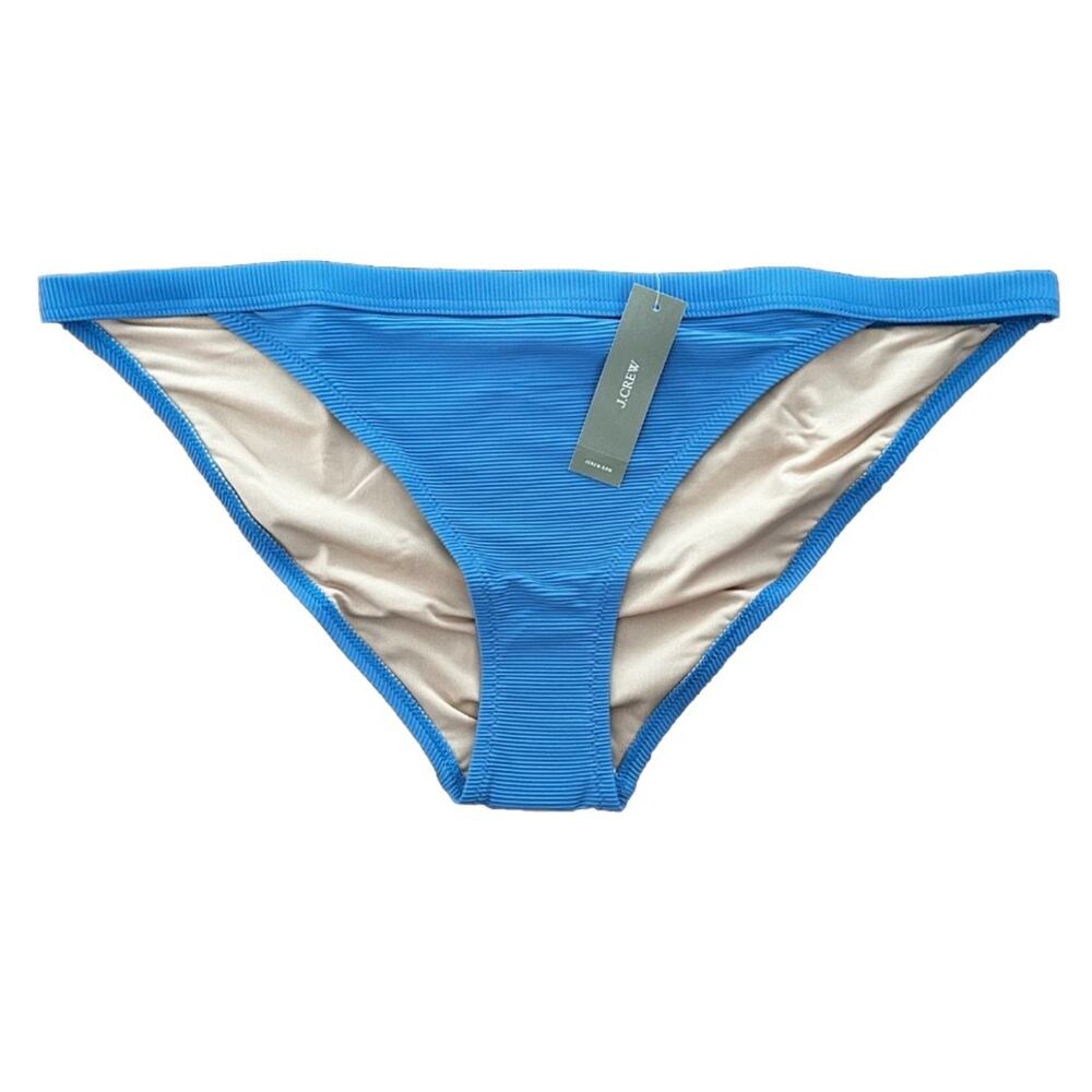 NWT J. Crew Ribbed Trim Hipster Full Coverage Bikini Bottom Blue Size Large L